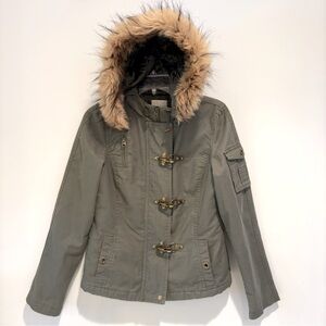 Vintage Old Navy Jacket Lobster Clasp Army Green Removable Hood‎ Lined Small Y2K